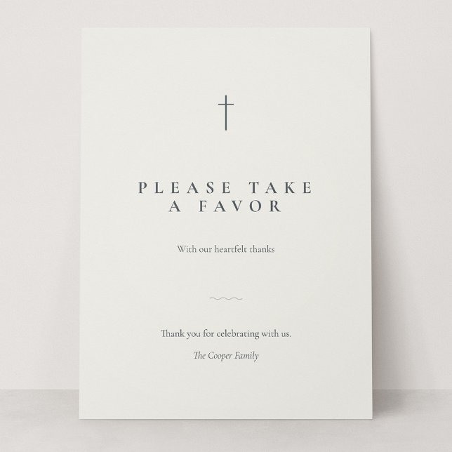 Grace Stone Minimal Cross Take a Favour Table Sign (Grace | Stone - Please Take a Favor 6.5 x 8.75" Card Sign)