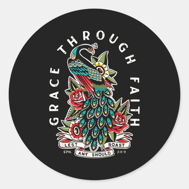 Grace Through Faith Lest Any Should Boast Pea Chri Classic Round Sticker (Front)