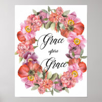 Grace Upon Grace, Bible Quote, Watercolor Flowers,