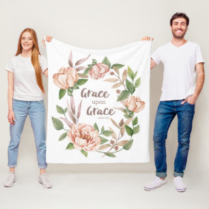 Grace Upon Grace - John 1:16 - Floral Fleece Blanket
