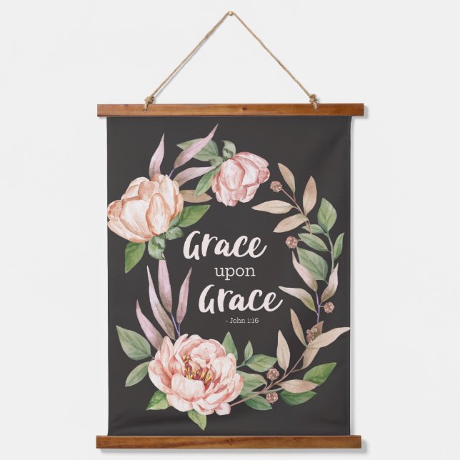 Grace Upon Grace - John 1:16 - Floral Hanging Tapestry (Front)