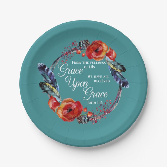 Grace Upon Grace  John 1:16 Scripture Paper Plate (Front)