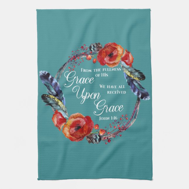 Grace Upon Grace  John 1:16 Scripture Tea Towel (Vertical)