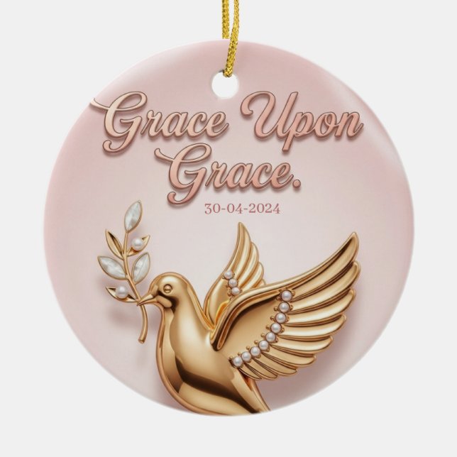 "Grace Upon Grace" Keepsake Ornament:  Ceramic Tree Decoration (Front)