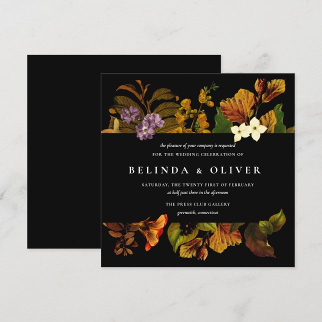 Grace Vintage Dark Square Wedding Invitations (Front/Back)