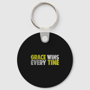 Grace Wins Every Time Motivational Faith Christian Key Ring