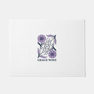 Grace Wins Floral Christian Vintage Engraving Tee_ Doormat