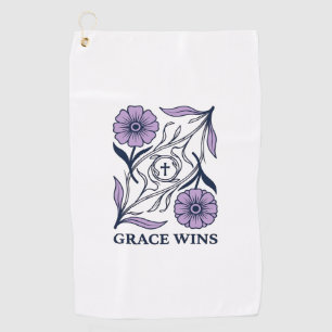 Grace Wins Floral Christian Vintage Engraving Tee_ Golf Towel