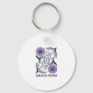 Grace Wins Floral Christian Vintage Engraving Tee_ Key Ring