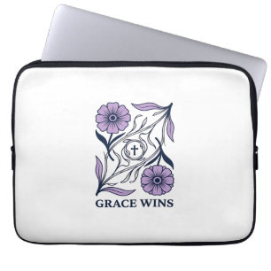 Grace Wins Floral Christian Vintage Engraving Tee_ Laptop Sleeve
