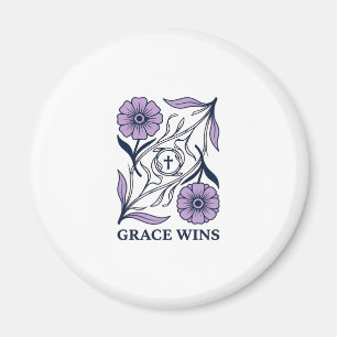 Grace Wins Floral Christian Vintage Engraving Tee_ Magnet