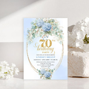 Graceful 70th Birthday Soft Blue Hydrangea Invite