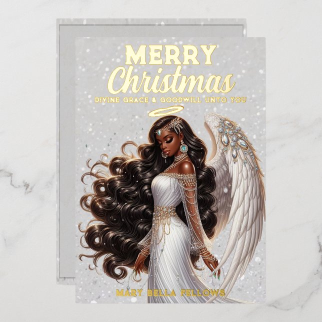 Graceful African American Angel Goddess Spiritual Foil Holiday Card (Front/Back)