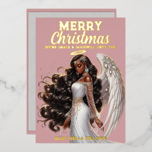 Graceful African American Angel Goddess Spiritual Foil Holiday Card