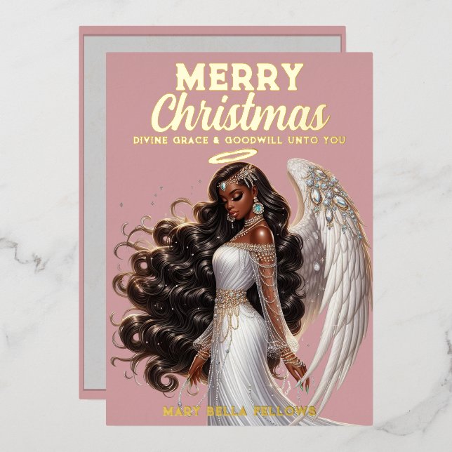 Graceful African American Angel Goddess Spiritual Foil Holiday Card (Front/Back)
