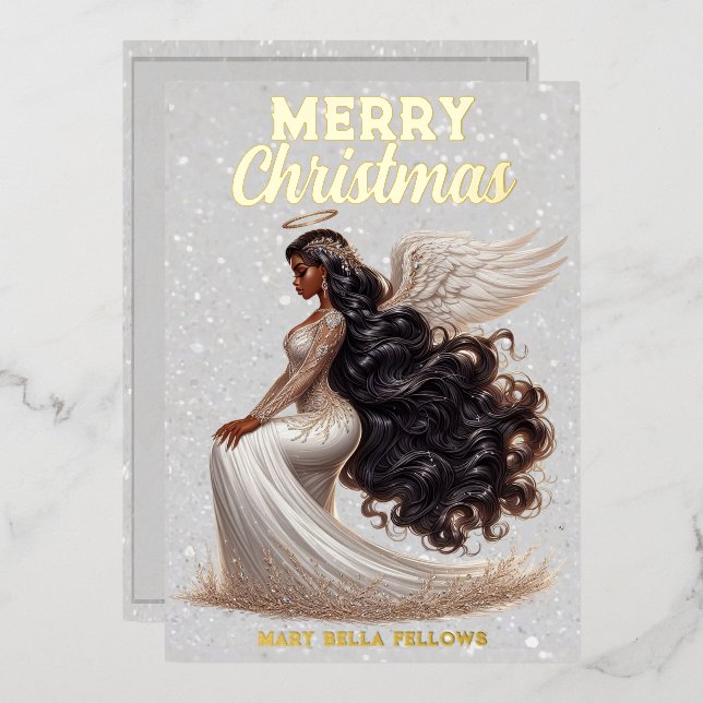 Graceful African American Angel Goddess Spiritual Foil Holiday Card (Front/Back)