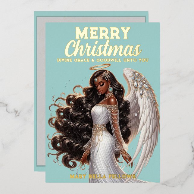 Graceful African American Angel Goddess Spiritual Foil Holiday Card (Front/Back)