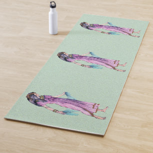 Graceful Ancient Egyptian Woman Purple Dress Green Yoga Mat