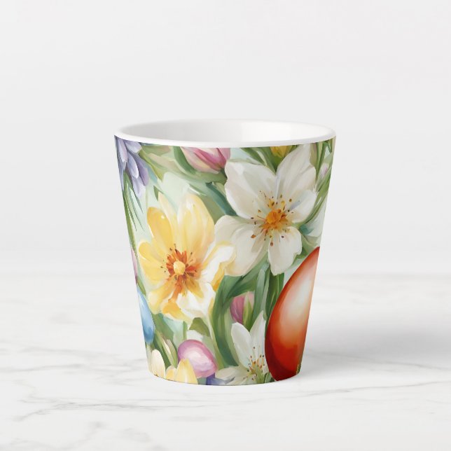 Graceful Apple Blossom, Tulips and Easter Eggs Latte Mug (Front)
