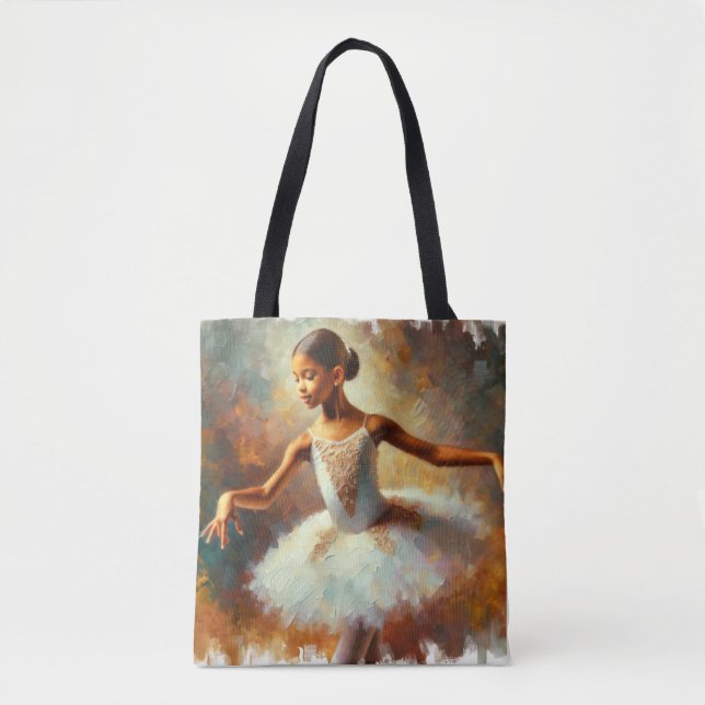 Graceful Ascent: Young Black Ballerina Tote Bag (Front)