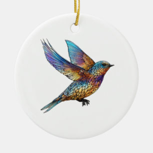 "Graceful Aviator" Multi-coloured Swift Bird Ceramic Tree Decoration
