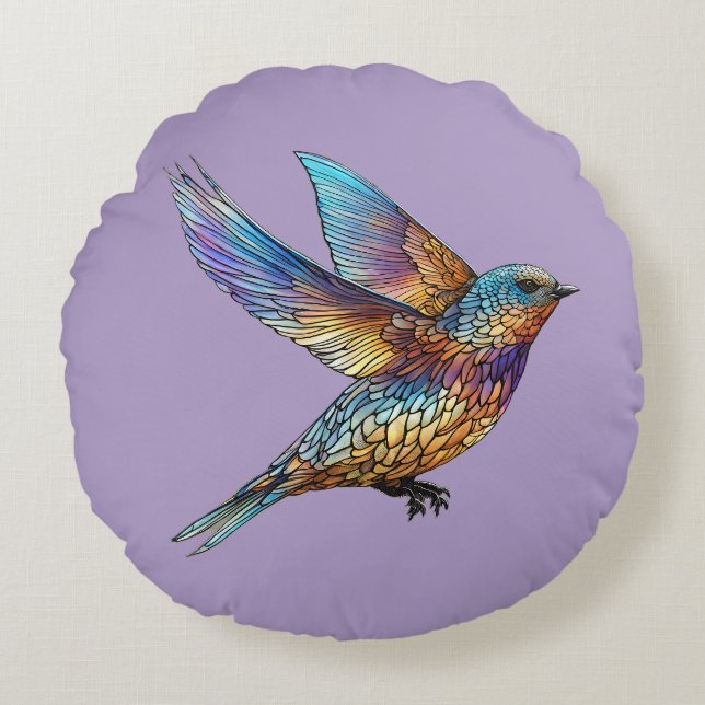 "Graceful Aviator" Multi-coloured Swift Bird Round Cushion (Front)
