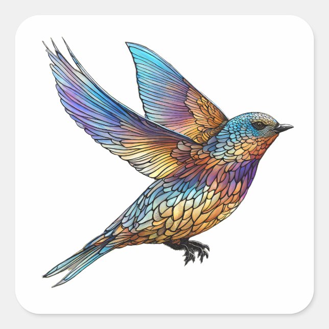"Graceful Aviator" Multi-coloured Swift Bird Square Sticker (Front)