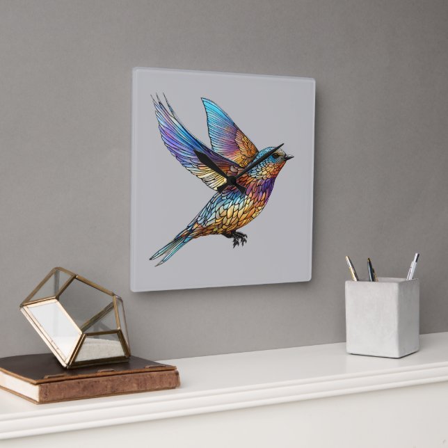 "Graceful Aviator" Multi-coloured Swift Bird Square Wall Clock (Office)