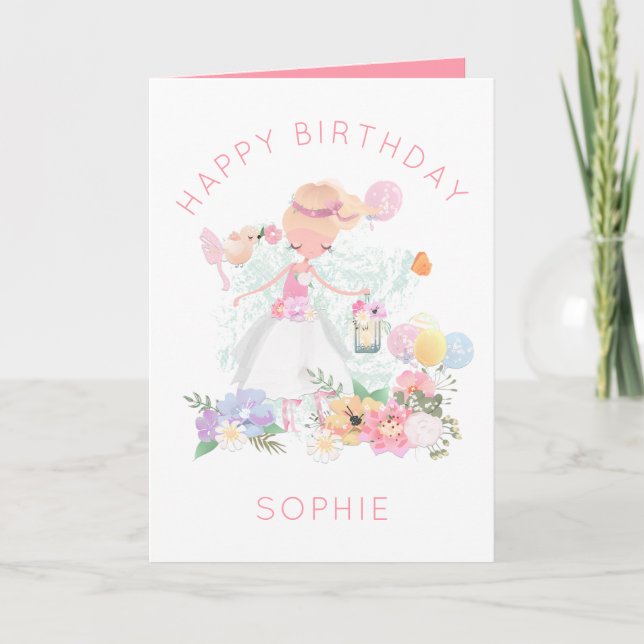Graceful Ballerina Florals Name Happy Birthday Card (Front)