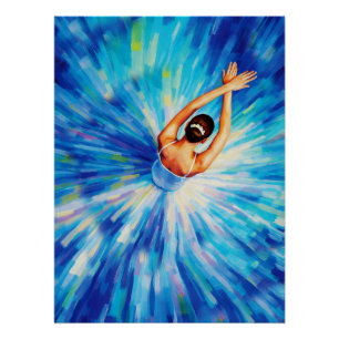Graceful Ballerina in Cosmic Blue Vortex Pop Art Poster