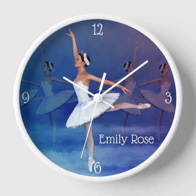 Graceful Ballerina in White Tutu and Ribbon Shoes  Clock (Front)