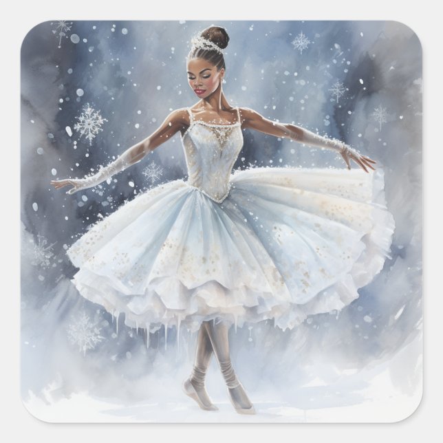 Graceful Black Ballerina Dancer in Ballet Square Sticker (Front)