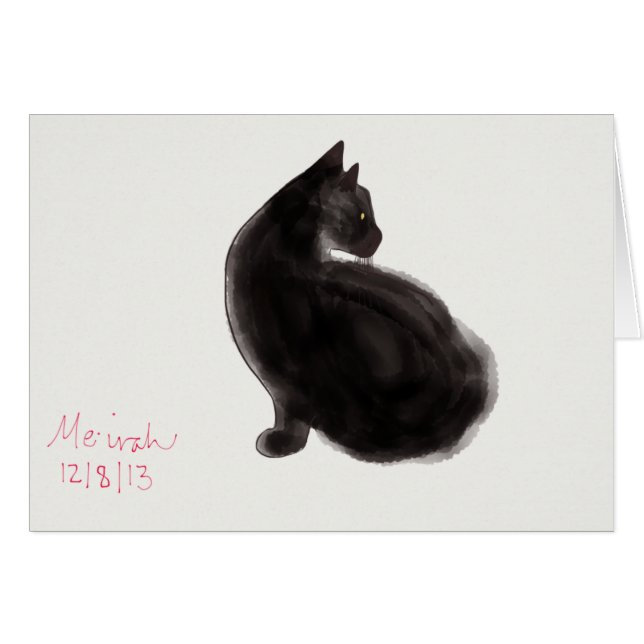 Graceful Black Cat adorns card (Front Horizontal)