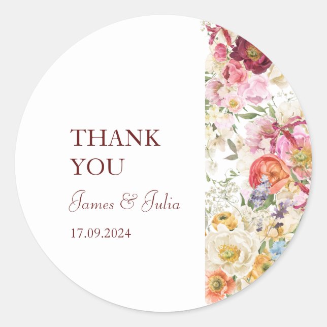 GRACEFUL Blooms Wedding Classic Round Sticker (Front)