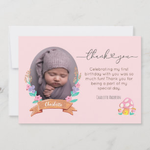 Graceful Blossoms Floral pink photo message Thank You Card