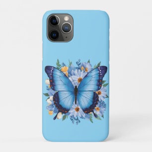 Graceful Blue Butterfly on Floral iPhone 11 Pro Case