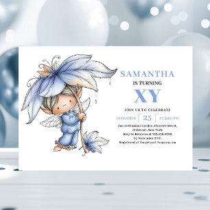Graceful Blue Fairy Girl 3rd Birthday Pastel Invitation