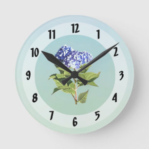 Graceful Blue Hydrangea Round Clock