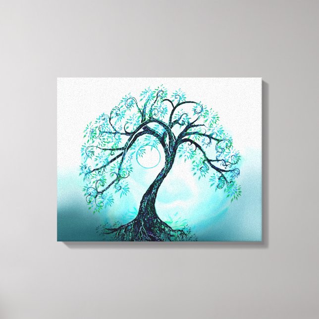 Graceful Blue Tree of Life with Moon Canvas Print (Front)