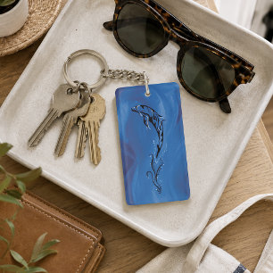 Graceful Blue Tribal Dolphin Ocean Key Ring