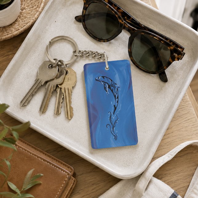 Graceful Blue Tribal Dolphin Ocean Key Ring (Creator Uploaded)