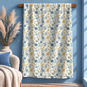 Graceful Blue Watercolor Floral Throw Blanket