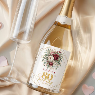 Graceful Blush Burgundy 80th Birthday Champagne Sparkling Wine Label