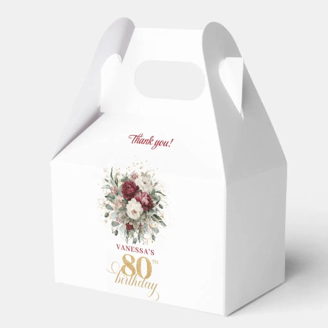Graceful Blush Burgundy 80th Birthday Favour Boxes (Graceful Blush Burgundy 80th Birthday Favor Box)