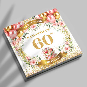 Graceful Boho 60th Birthday Guest Book Glitter Pop