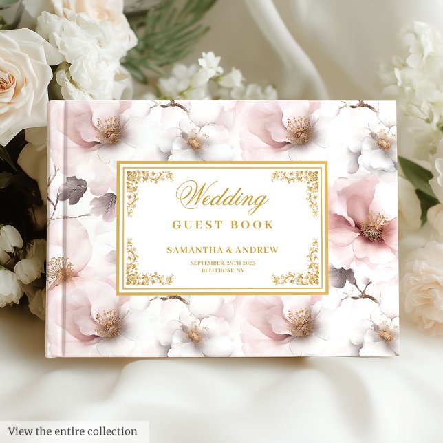 Graceful boho dusty pink gold wedding guest book (Graceful boho dusty pink gold wedding guest book)