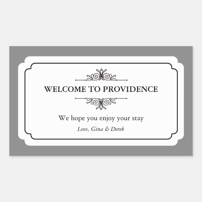 Graceful border black grey out of town gift bag rectangular sticker (Front)