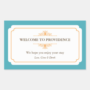 Graceful border orange blue out of town gift bag rectangular sticker