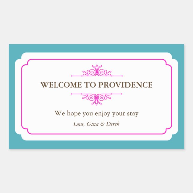 Graceful border pink blue out of town gift bag rectangular sticker (Front)