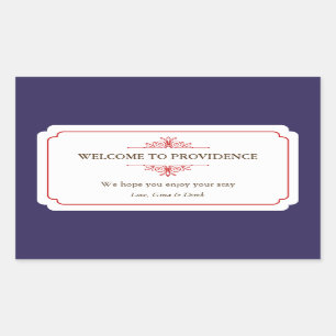 Graceful border red navy blue out of town gift bag rectangular sticker